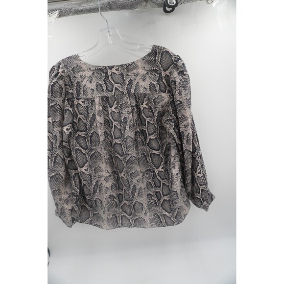 Rebecca Taylor Snake Print Silk V-Neck Blouse Tunic Top Black Gray Python Size 6 - Picture 6 of 8